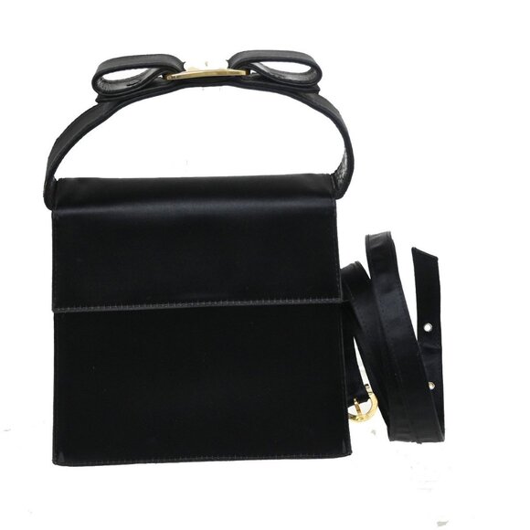 SALVATORE FERRAGAMO Vara Mini 2Way Shoulder Hand Bag Satin Leather BK - Picture 1 of 16